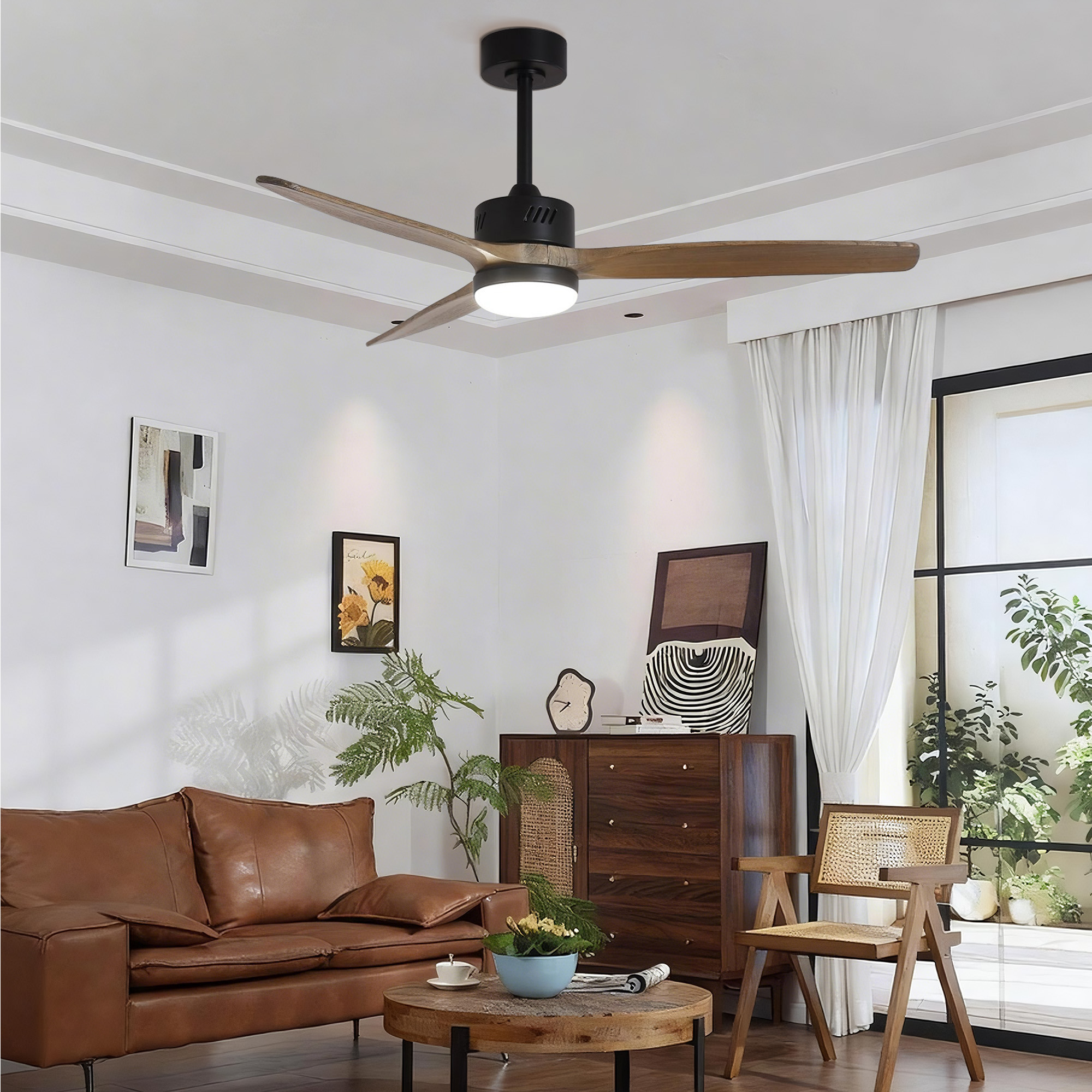 Downrod Standard Ceiling Fan with Light, Integrated LED